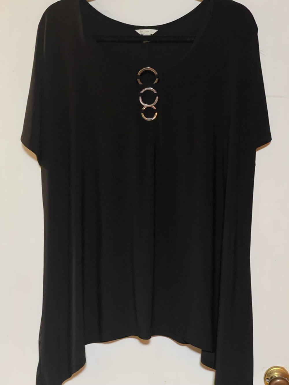 Cato Black Short-Sleeve V-Neck Tunic with Decorative Rings